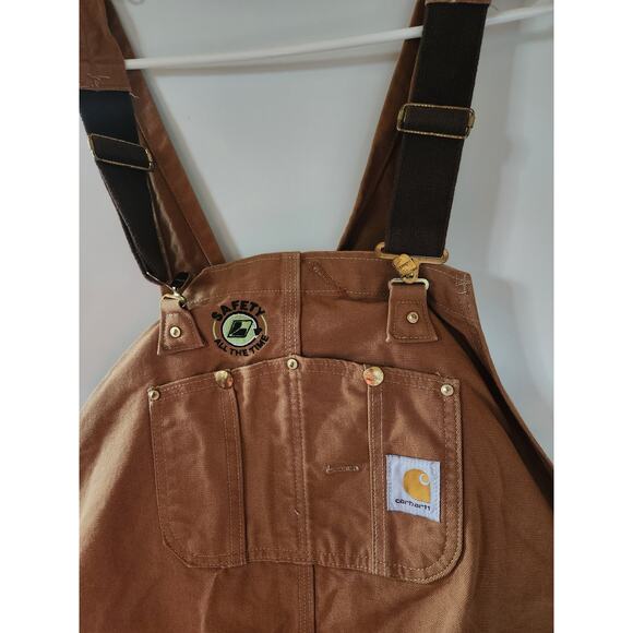 Carhartt Quilted Overalls Mens 54x32 Brown Duck Canvas Double Knee USA Made - Picture 3 of 7